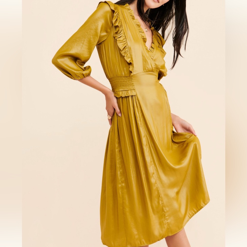 Anthropologie Current Air Olive Ruffled Dress